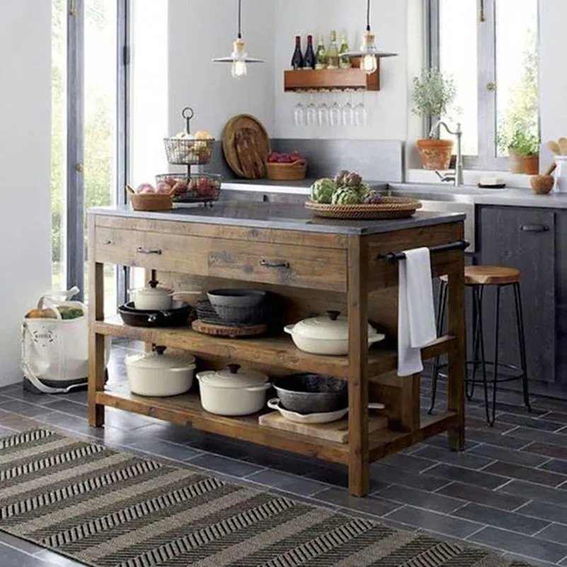 Solid wood dining locker Marble Nakajima operating table Dining table Kitchen cooking