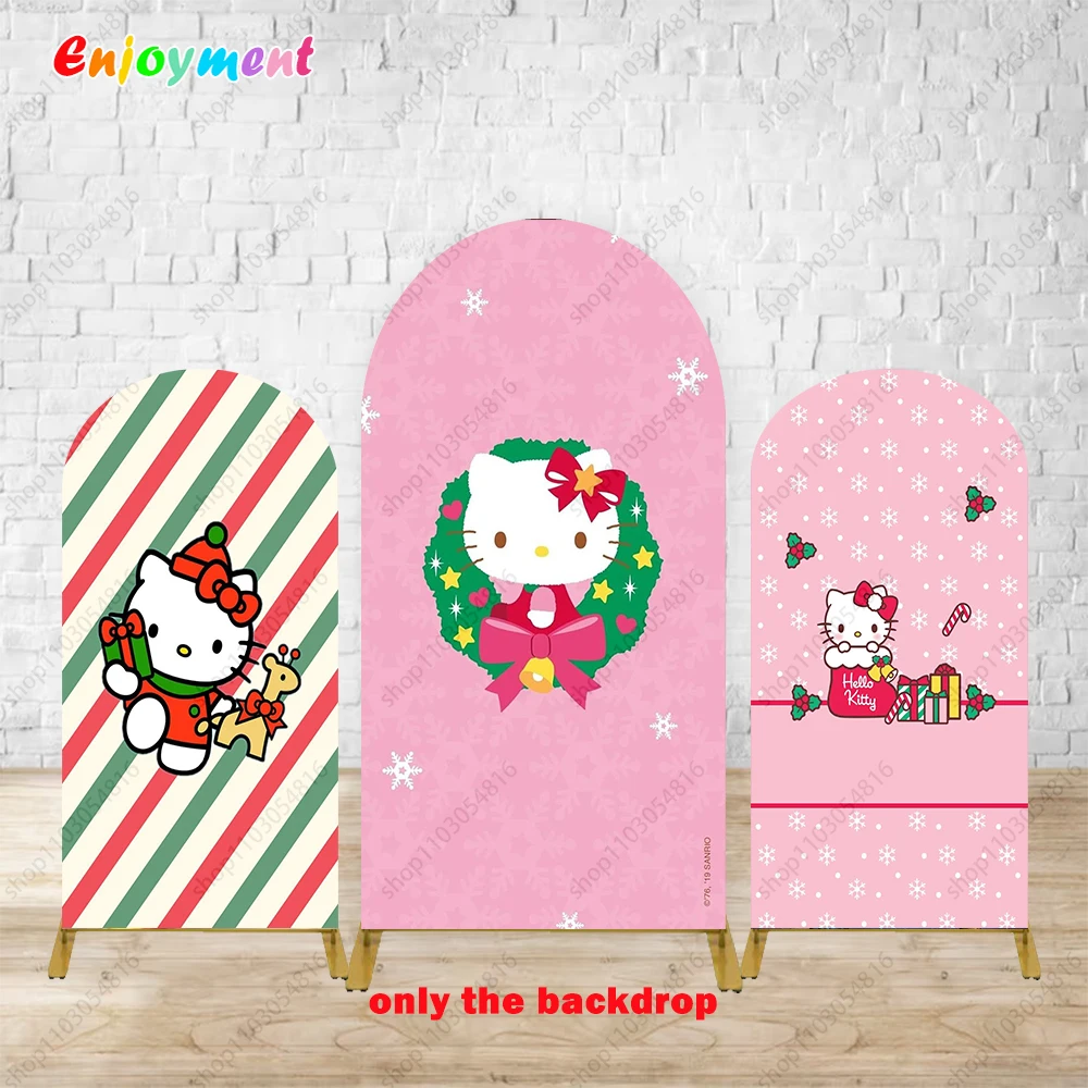 

Hello Kitty арочный фон для девочек, фотография на день рождения, Рождественский декор, настенный полиэстер, фотофон, декор, реквизит