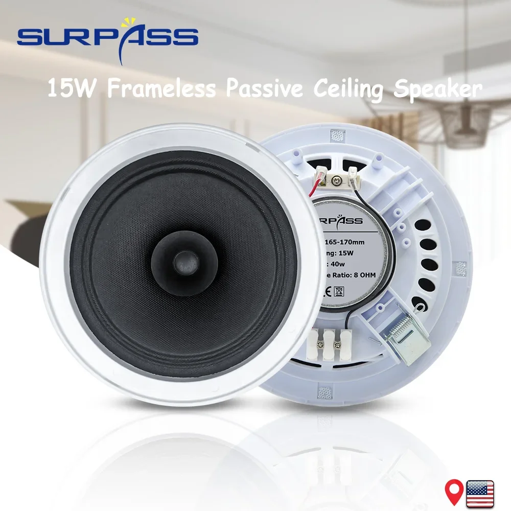 PA Sound System 6inch 15W Ceiling Speaker Recessed Passive Audio Speaker Home Music Loudspeaker for Kitchen Bedroom Store Hotel