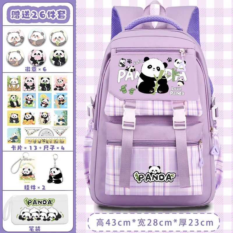 Bolsa Escolar de Grande Capacidade para Meninas, Mochila Flor Panda, Estudantes Júnior e Primário, 456 ° Série