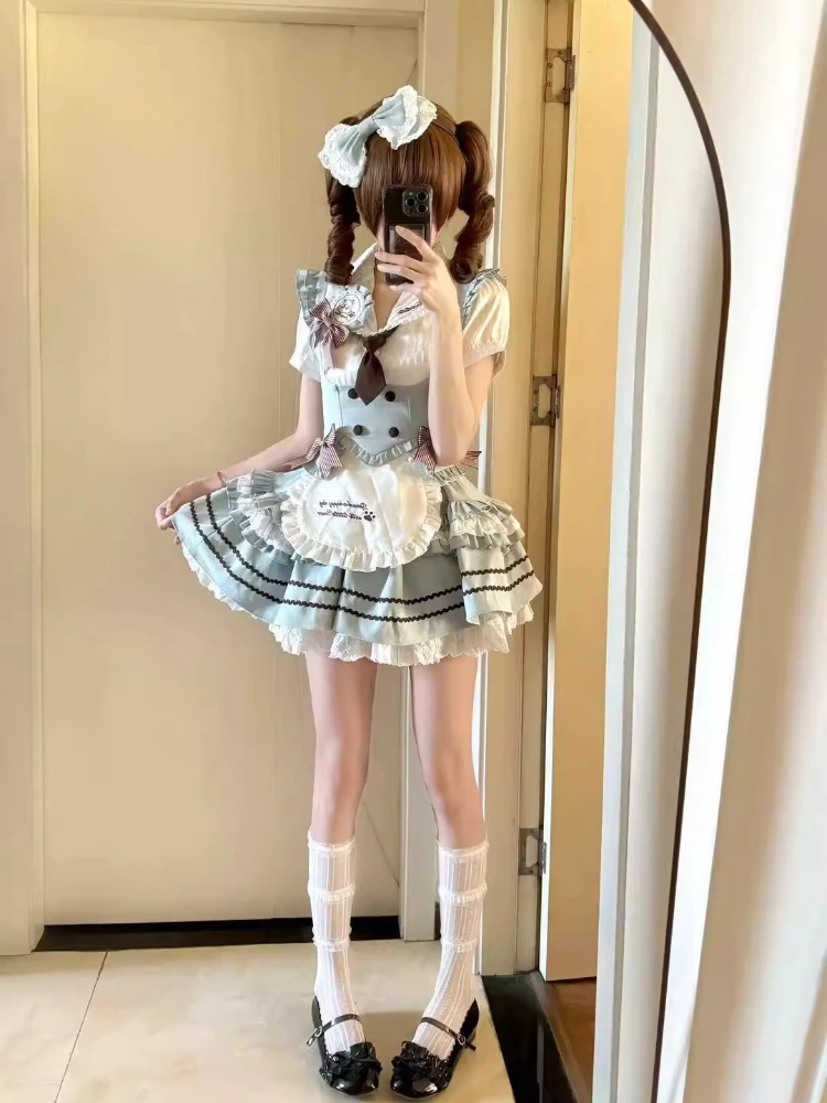 Harajuku Sweet Lolita женский комплект из трех предметов, белый кружевной дизайн, корсет, топы + пышная юбка, элегантная женская новая шикарная одежда в стиле ретро, лето