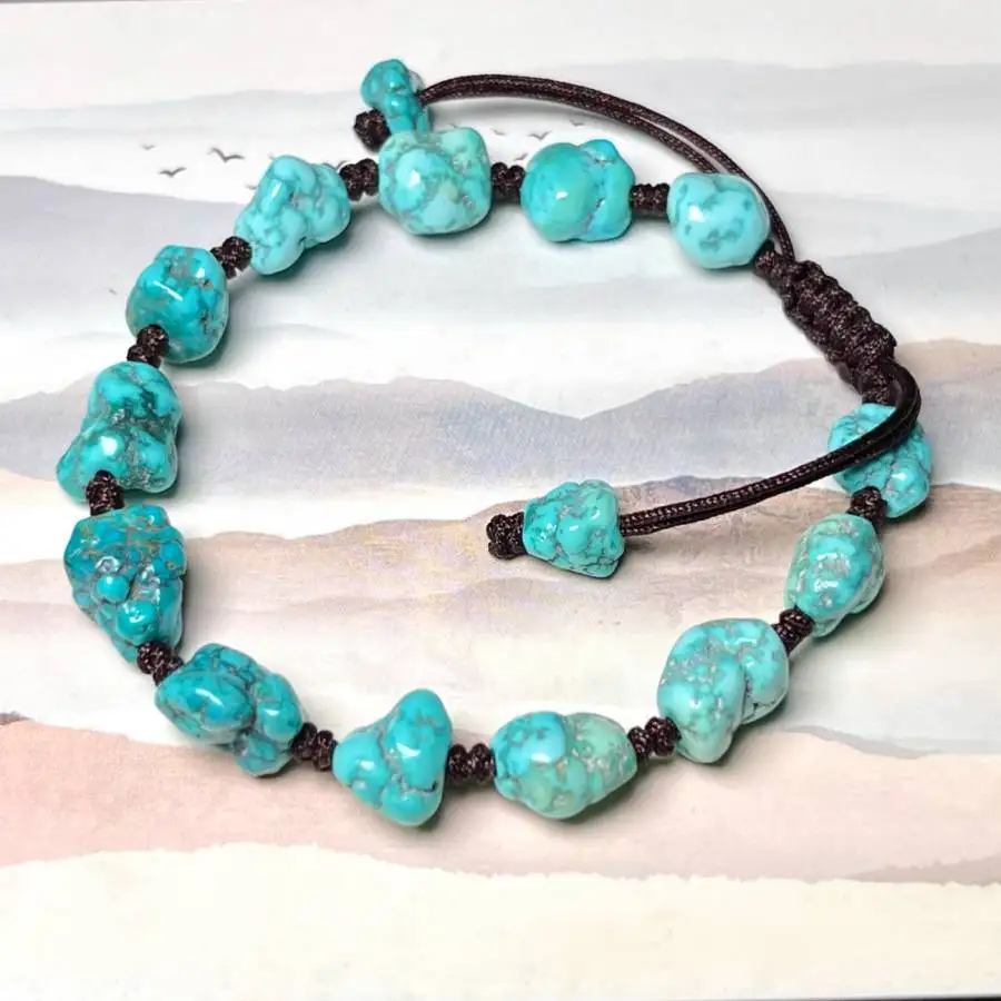

Handmade natural Turquoise irregularity mineral beads bracelet,men's cuff button bracelet,Ramadan prayer bead bracelet
