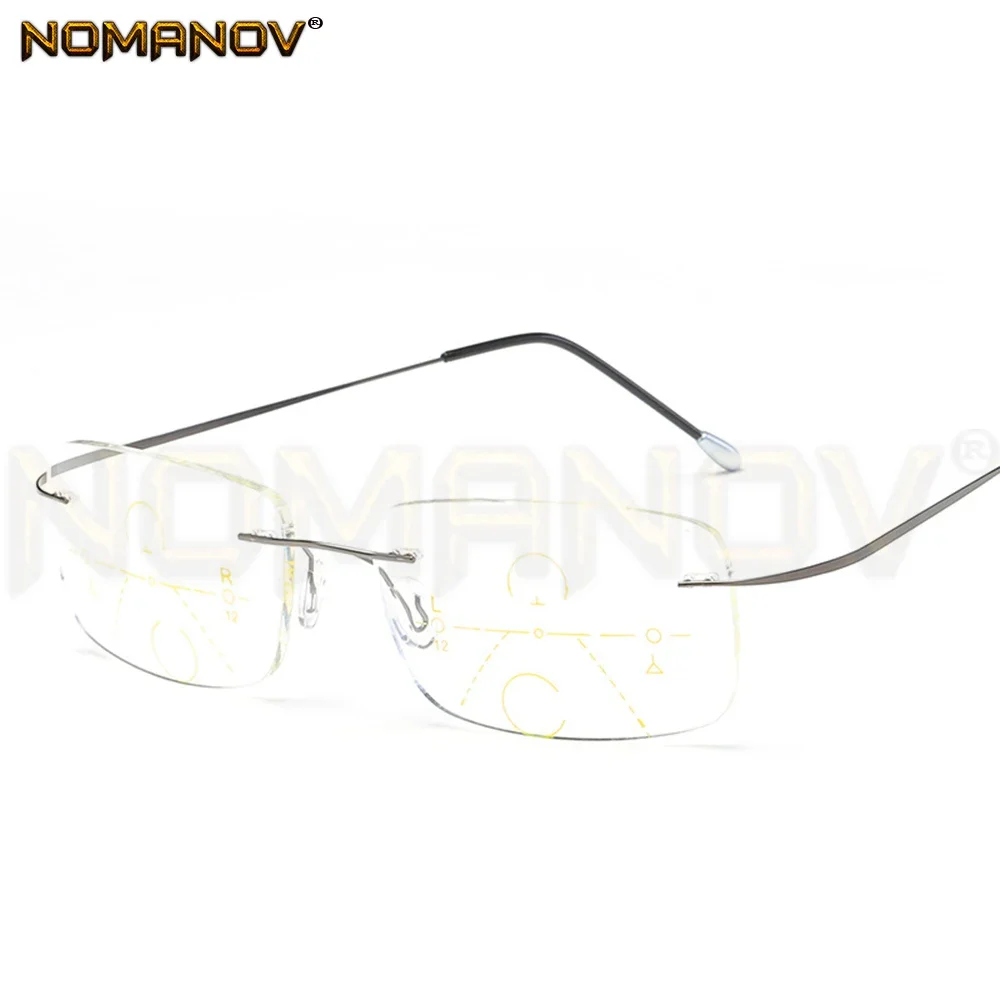 NOMANOV Titanium Frame Ultra Light Anti-fatigue Rimless Progressive Multifocal Reading Glasses Add 75 100 125 150 175 To 400