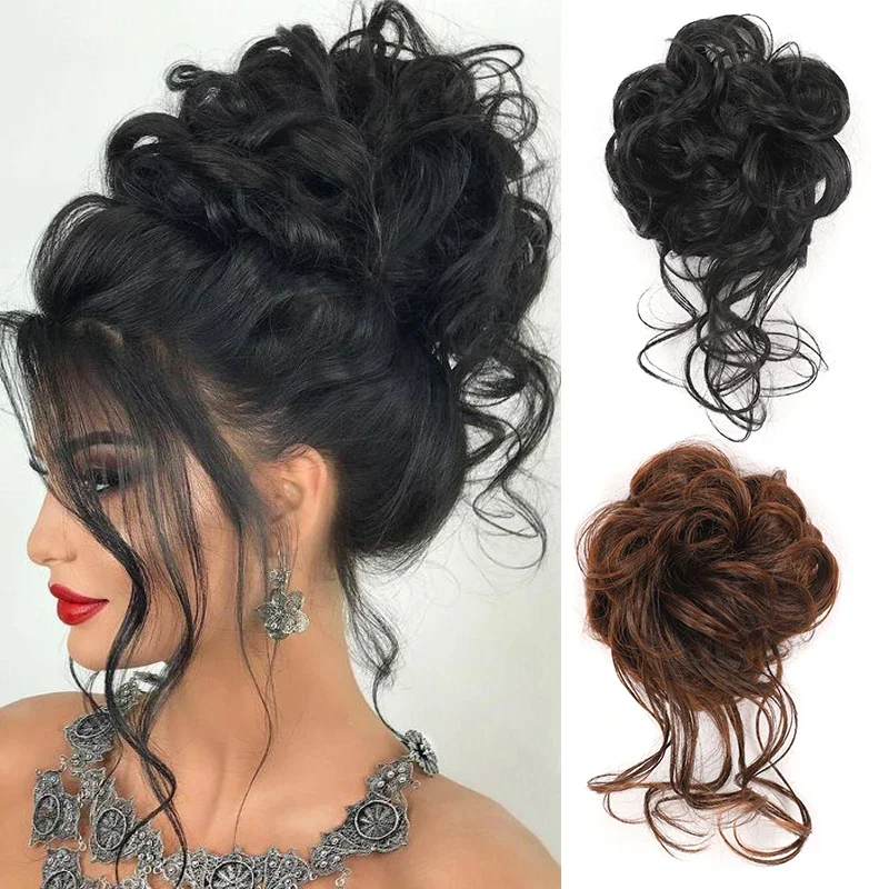 

Synthetic Hair Bun Chignon for Women Messy Curly Elastic Scrunchies False Hair Bun Black Curls Updo Buns Hair Pieces Extensions