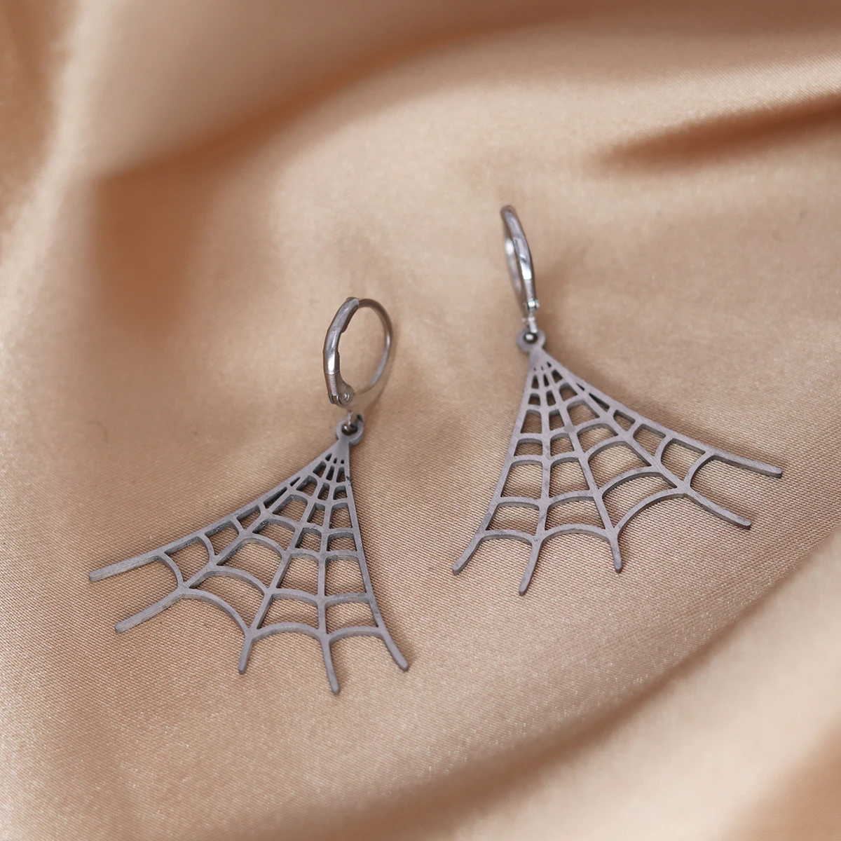 CHENGXUN Stainless Steel Hollow Spider Web Earring Halloween Festival Charm Gift Party Jewelry for Men and Women