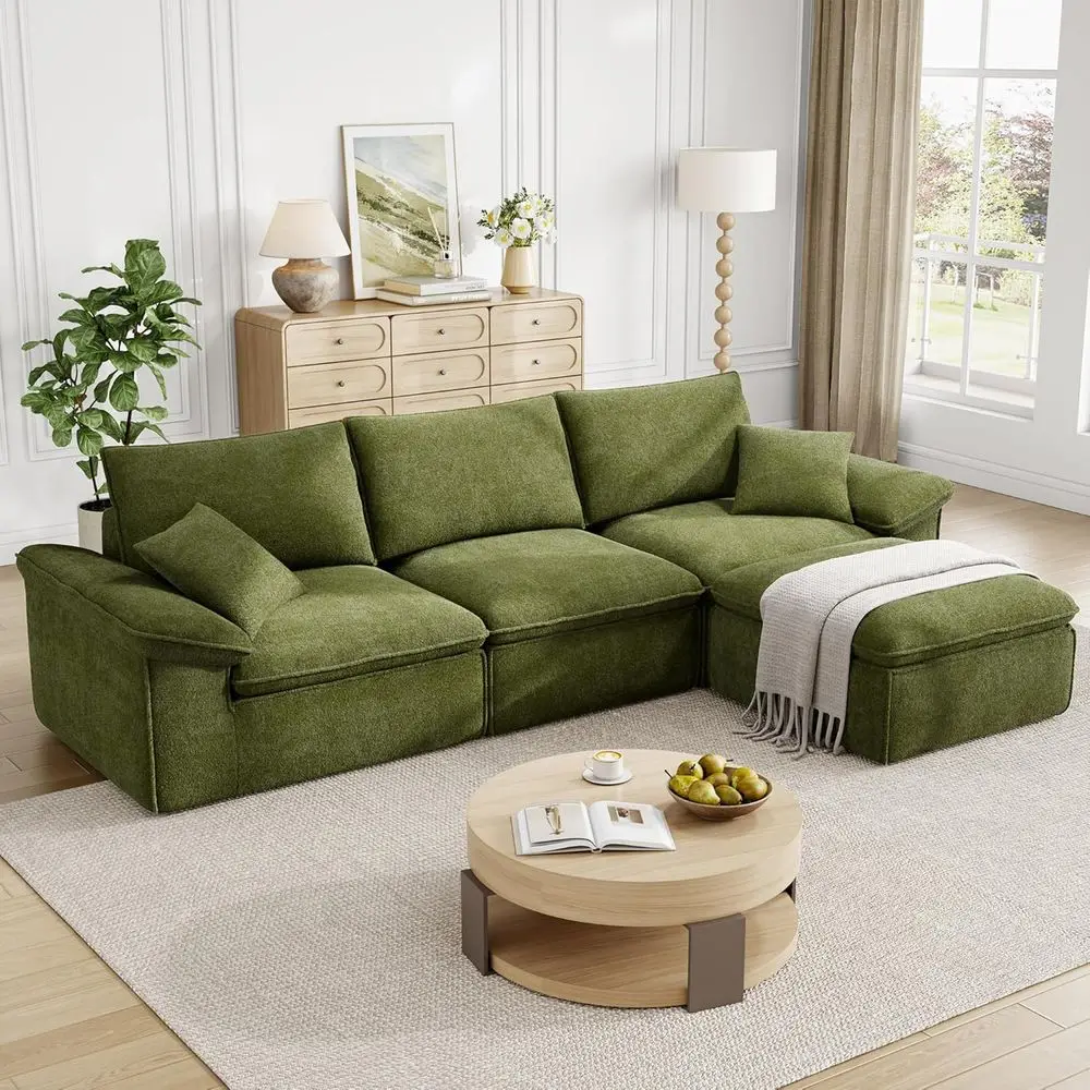 

120 Ultra-Luxury Sectional Sofa, Deep Seated Cloud Comfort, Oversized 3-Seater with Ottoman, Perfect for Living Room, No Assembl