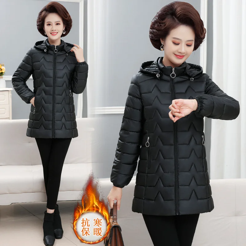 Women Korean Medium Length Bright Cotton Jacket Thickened Down Cotton Jacket Slim Hooded Cotton Jacket Female Winter Warm Jacket