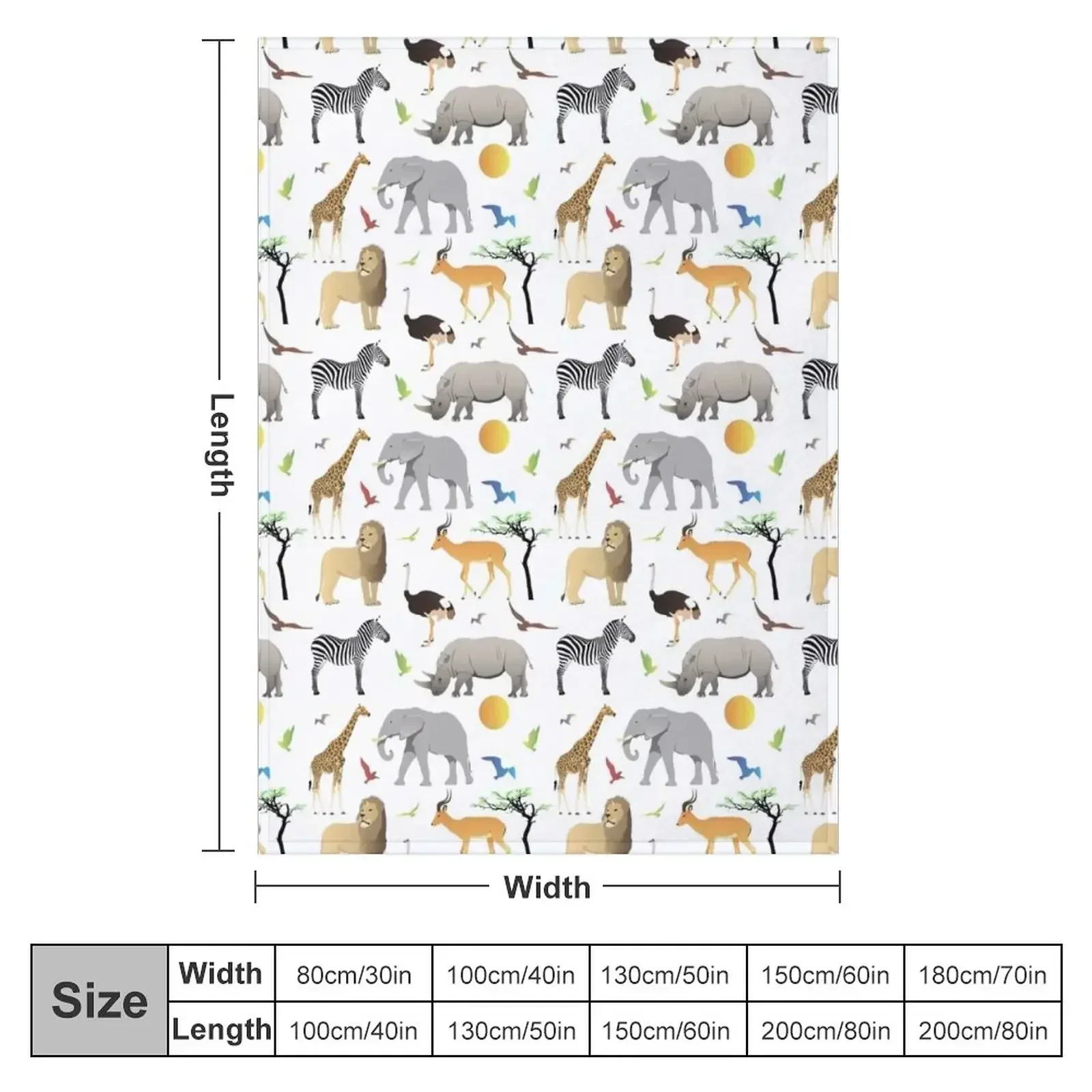 Safari Savanna Various Animals Throw Blanket Personalized Gift Picnic Retros Camping Blankets