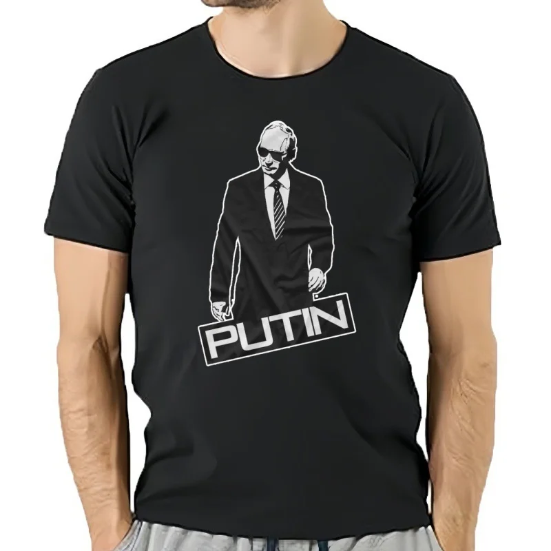 Camiseta elegante con una imagen de Putin - Camiseta de color blanco y negro