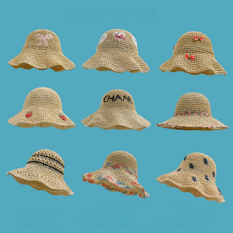 

Summer Seaside Travel White Eaves Straw Bucket Hat Women Fashion Breathable Sunshade Sun Hat Tide