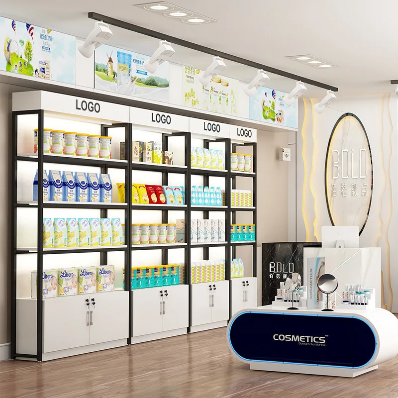 Kustom. Rak Display Rak Supermarket yang Disesuaikan Rak Display Kosmetik Rakitan Kontainer Rak Multi-Lapisan Barang Kantin