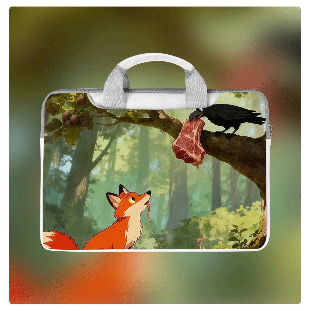 

Kawaii Fox Print Laptop Sleeve Bag 12-16 Inch Soft Plush Lined PU Case Portable Handbag Shoulder Bag for Laptop Tablet Gift