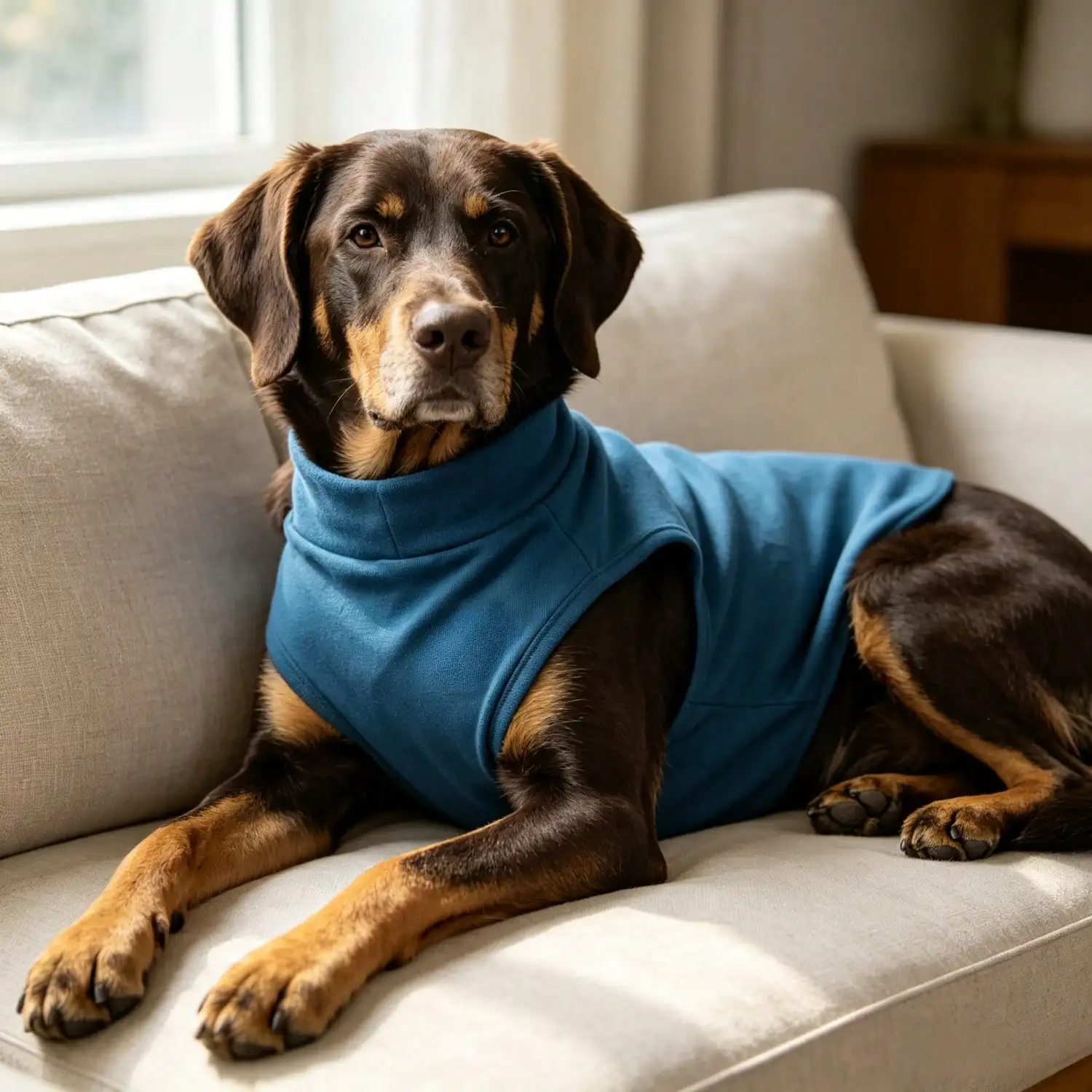 Ärmelloses Rollkragen-Hundeweste für große Hunde, weiche Strickkleidung für Haustiere mit niedlichem Bären-Applikationsaufnäher, warmes Hausoutfit – Detail 36