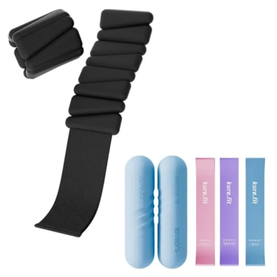 مجموعة حزمة تدريب اللياقة البدنية الشاملة مع أوزان المعصم والكاحل السوداء وقضبان وزن اليد الزرقاء لبناء القوة