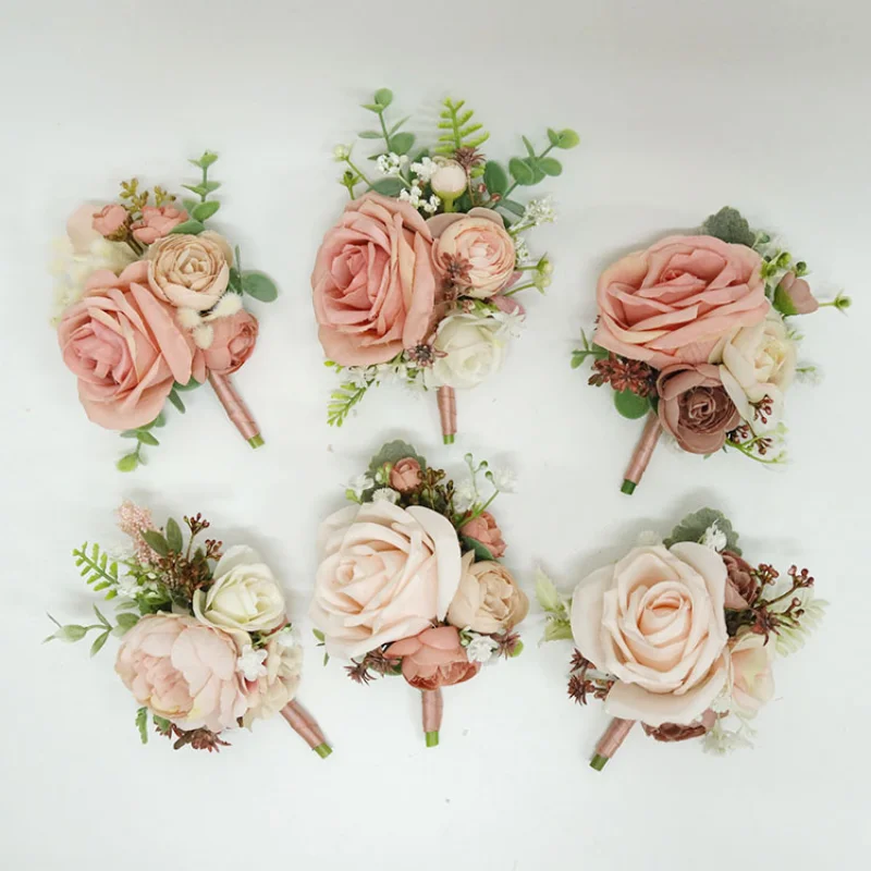 Boutonnières Artificielles en Fleurs pour Demoiselle d'Honneur, Corsage de Poignet, Rose, Boutonnière, Accessoires de Mariage