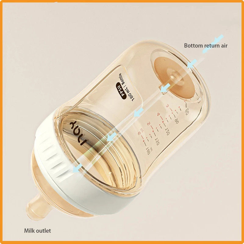 PPSU baby bottle, wide caliber, anti bloating and anti choking, baby learning drink cup, children's milk straw cup