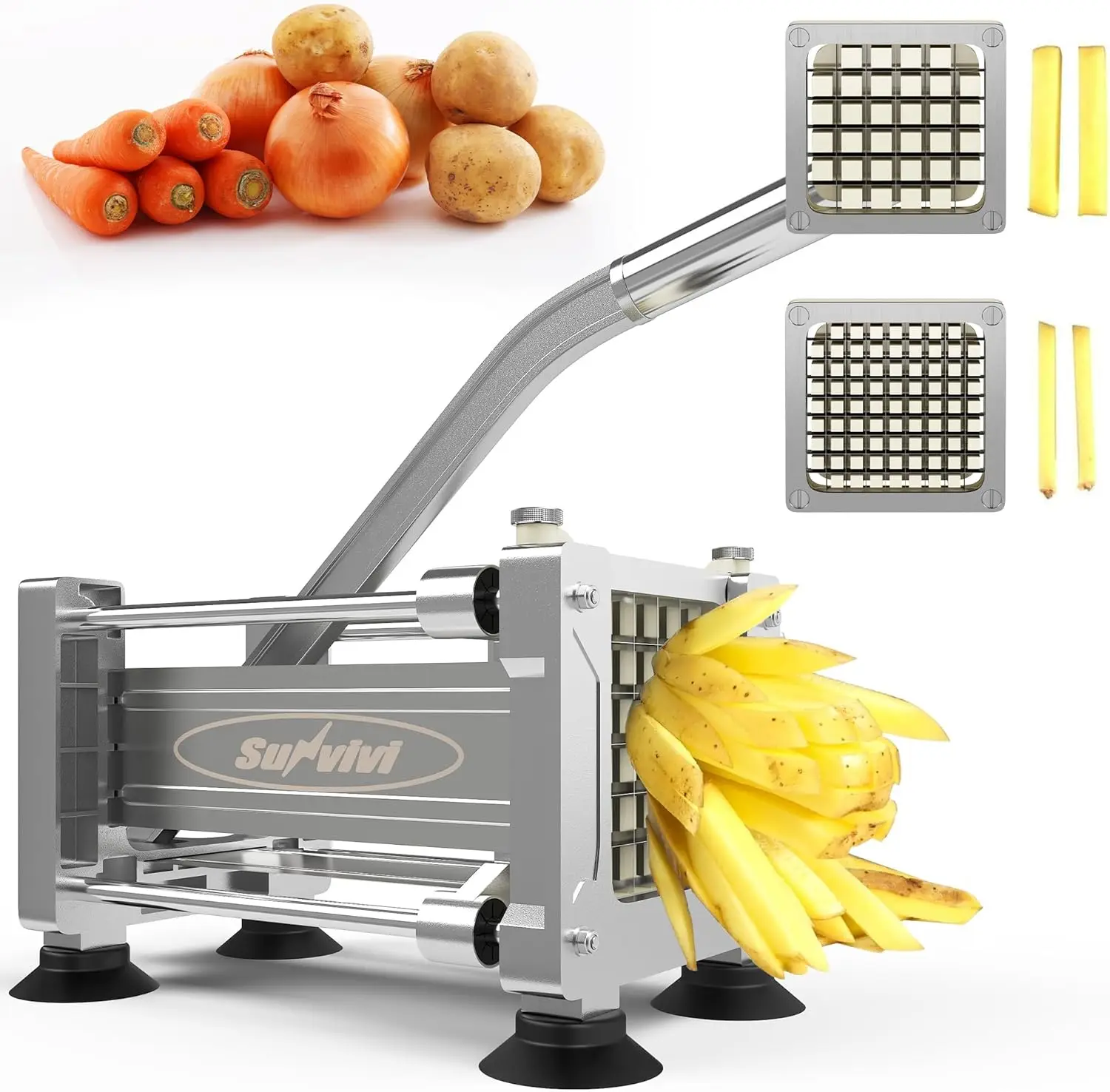 

Stainless Steel Potato Slicer with 2 Blades for Fries, Carrots, Cucumber, Onion, Yam