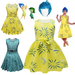 Film Inside Out Kids Joy Cosplay Costume Girls Princess Dress con parrucca bambini Halloween Summer Bow a-line Dress regalo di compleanno