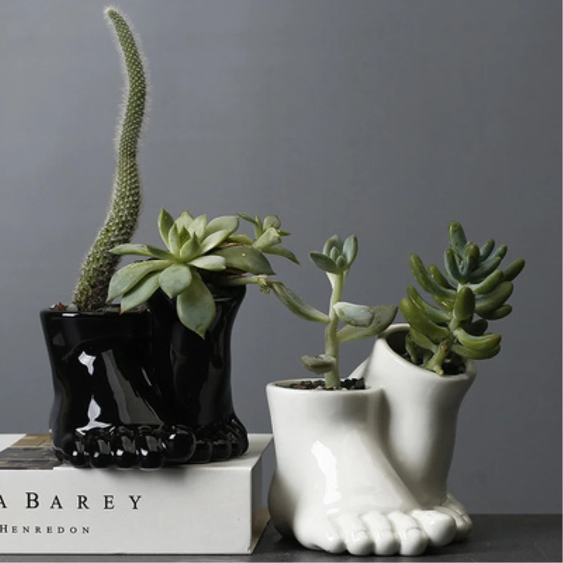 Pastoral Barefoot Ceramic Succulent Flowerpot Simple Green Plant Mini Thumb Basin Art Handicraft Home Balcony Gardening