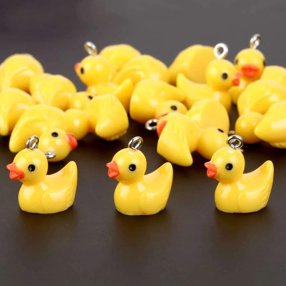 10pcs 3D Yellow Duck Charms Cute Pendants for Jewelry Making Handmade Earrings Bracelet Necklace Key Chain Accessories