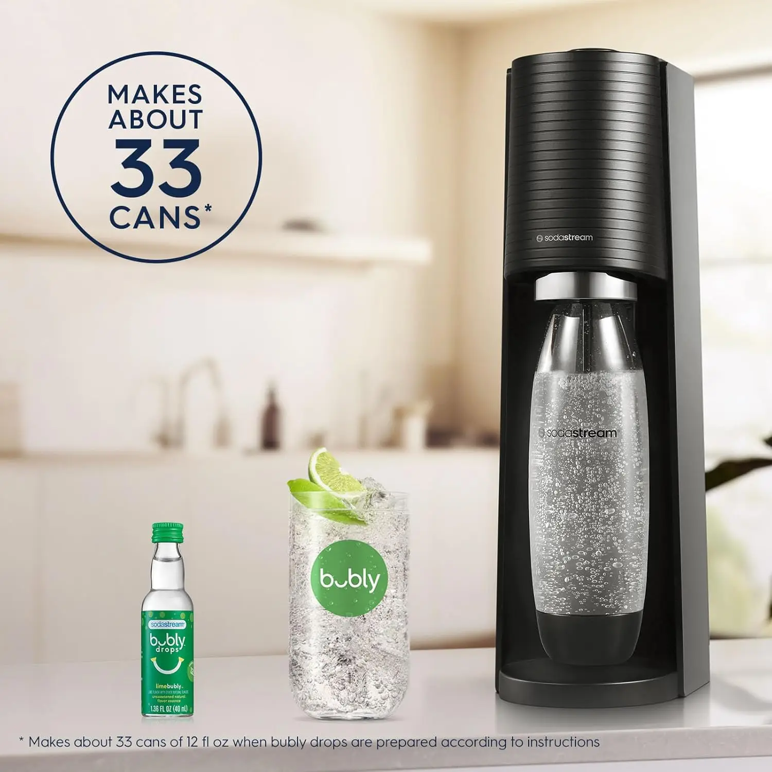 Terra Sparkling Water Maker (nero) con CO2, DWS Bottle e buly Drop, alimentato a batteria