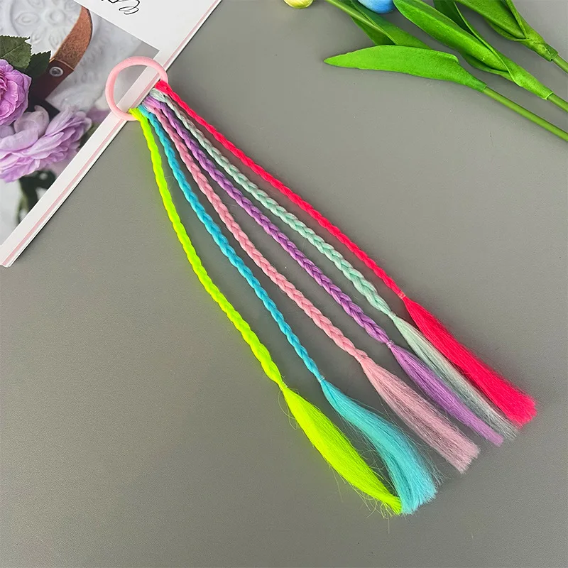 1PC Girls Colored Dirty Braids Wigs Ponytail Headbands Rubber Bands Hair Bands Headwear Lovely Kids Hair Accessories