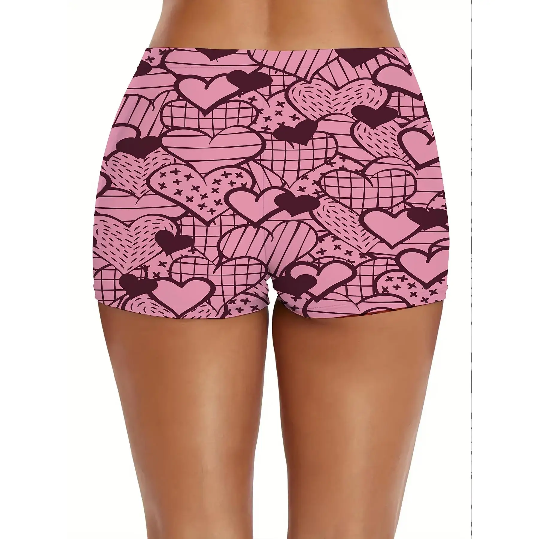 

Женские шорты больших размеров на день Святого Валентина с высокой талией и принтом розовых сердец для повседневной одежды и романтических эластичных прогулок