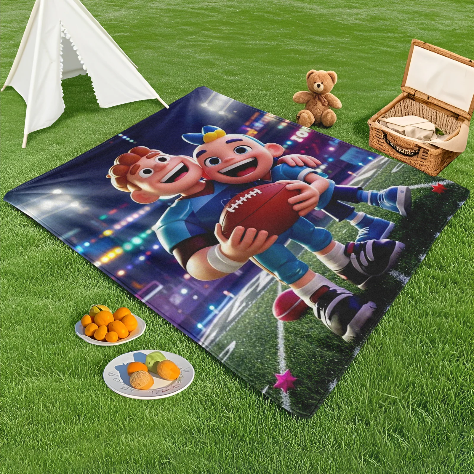 Cartoon Character Football Outdoor Blanket For Game Day Tailgating Camping Adventure Warm Durable Design