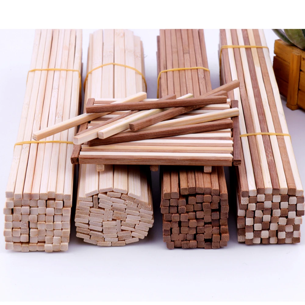 20/50/100Pcs Round Square Flat Bamboo Sticks Wooden Bar Craft Handcraft Making Airplane Building Model DIY Handmade Art Supplies