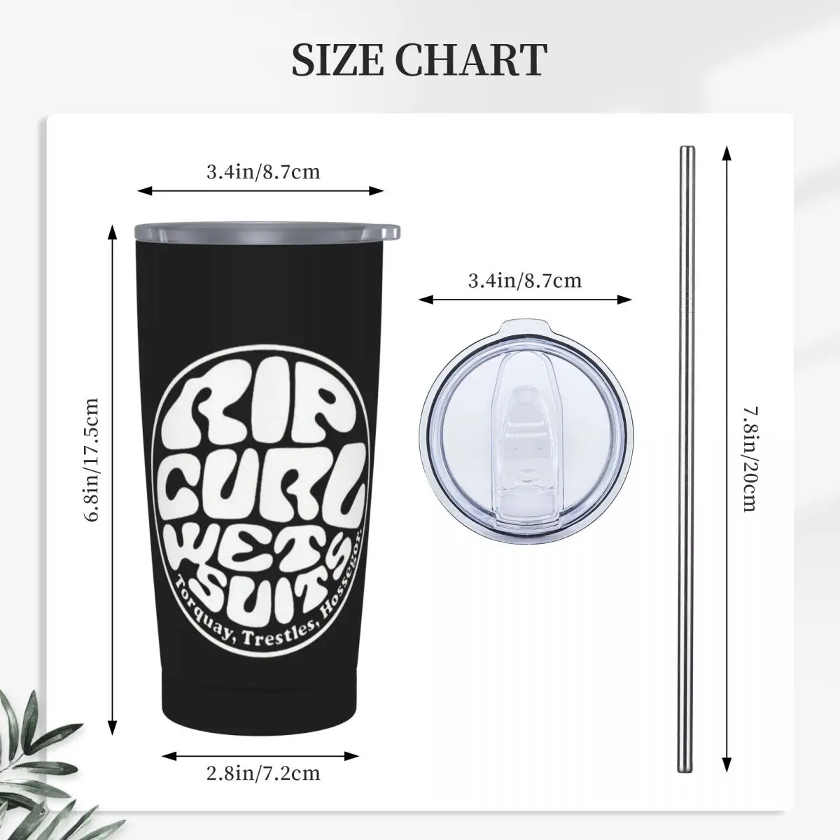 White Rip Curl Wet Suits Stainless Steel Tumbler Vacuum Insulated Mug Thermal Cold Cup Straws With Lid 20oz