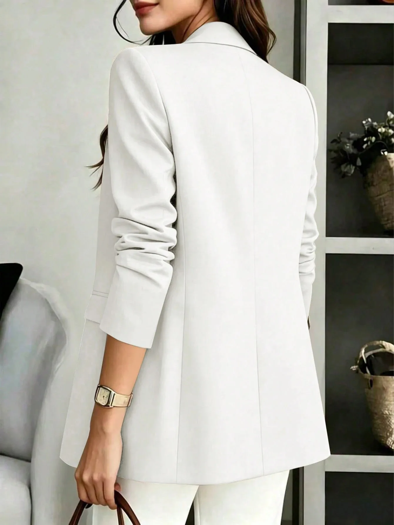 Damen-Blazer mit Reverskragen, Ein-Knopf-Verschluss, Langarm-Jacke mit Scheintaschen, Elegante Büro-Business-Formelle Oberbekleidung – Detail 4