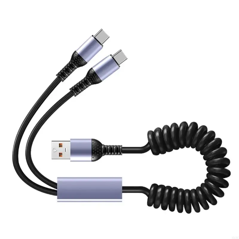 HX5C -Typ -C -Auto -Ladegerät mit einziehbarem USB -A -zu -Typ -C -Kabel für die Elektronik