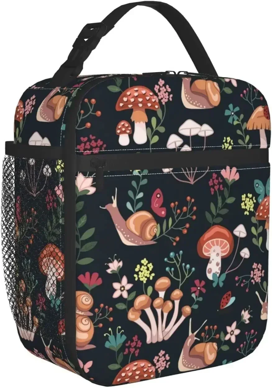 Mushrooms Snails Butterflies Lunch Bag Kawaii  for Women Men Reusable Adult