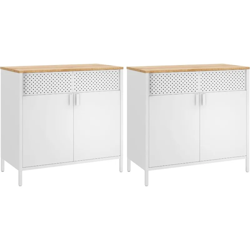 Storage Cabinets, Set of 2, Metal Cabinets, Sideboards with Doors, Adjustable Shelf, Magnetic Closure, Steel Frame