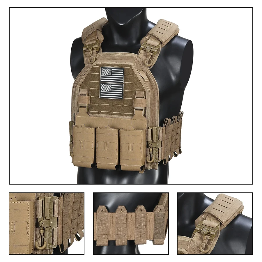 

Жилет с быстрым сбросом, съемной передней панелью и сменной эластичной вставкой Magic Sticky для увеличения обхвата талии.