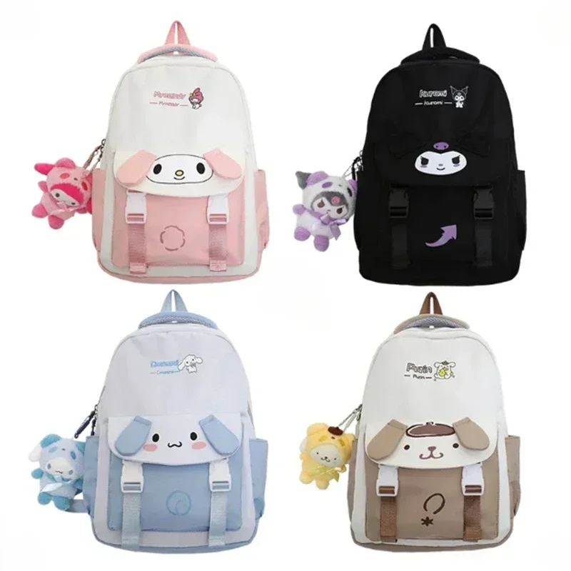 Anime Sanrio Nylon zaino borsa a tracolla Melody Kuromi Pom Pom Purin Cartoon Doll Cute School bag compleanno regalo di natale