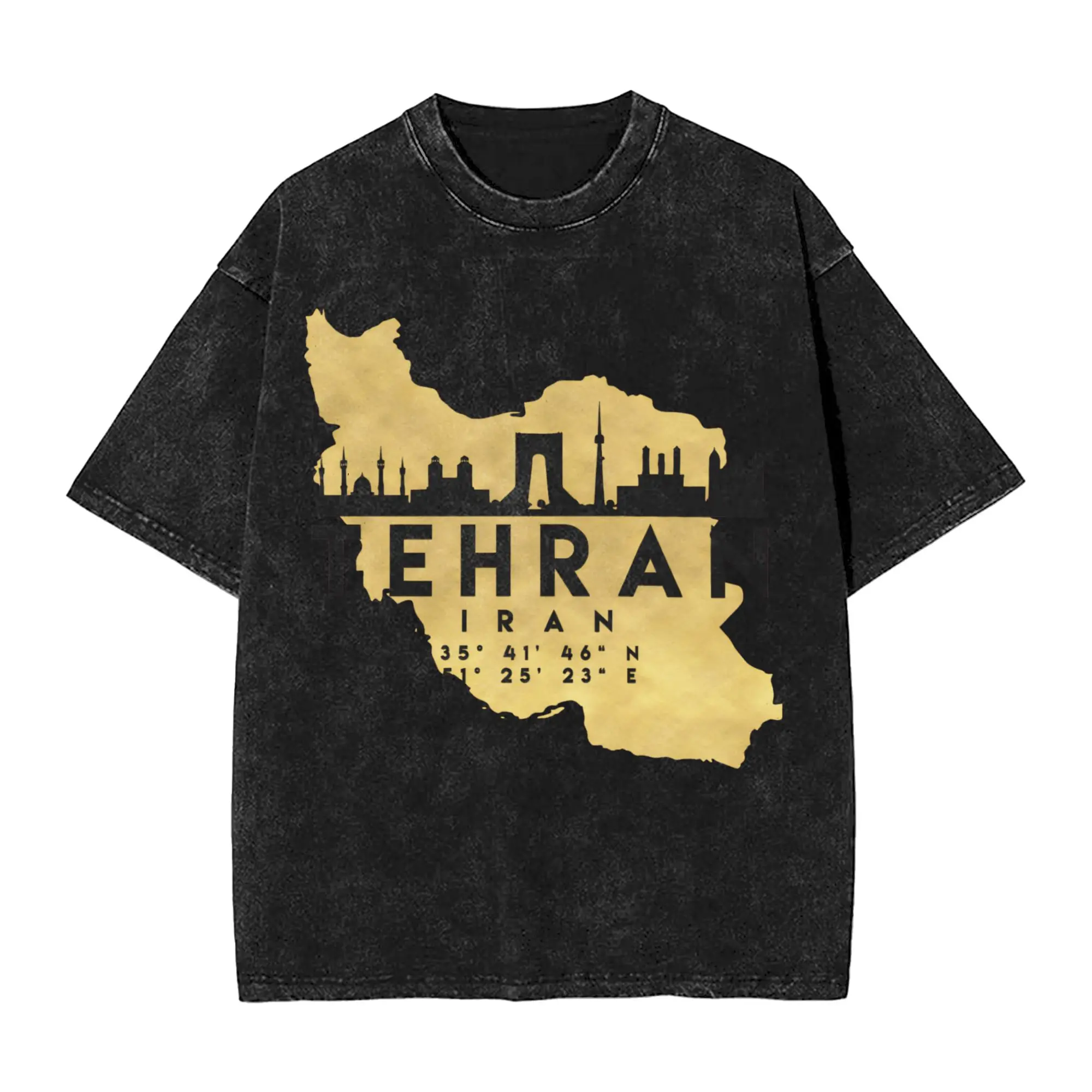 Men's Tehran Iran Skyline Map Art T-Shirts  Clothing Beach Y2K Funny Short Sleeve T-Shirt Crewneck Fashion Print Tee Shirt Hot
