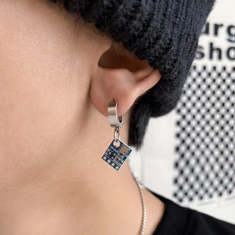 Unique Circuit Board Earring for Men Women Egirl Punk Hip Hop Technology Sense Cyberpunk Stainless Steel Earrings Trend Jewelry