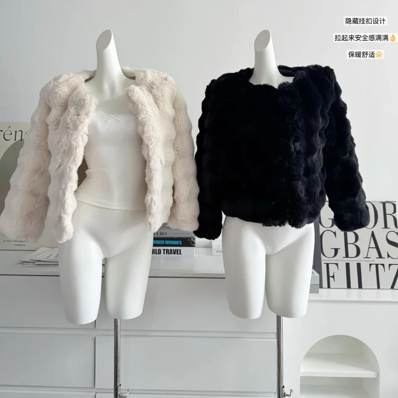 Bomon coat imitation otter rabbit fur environmental fur temperament female Autumn Winter 2024 new loose slim retro thermal top