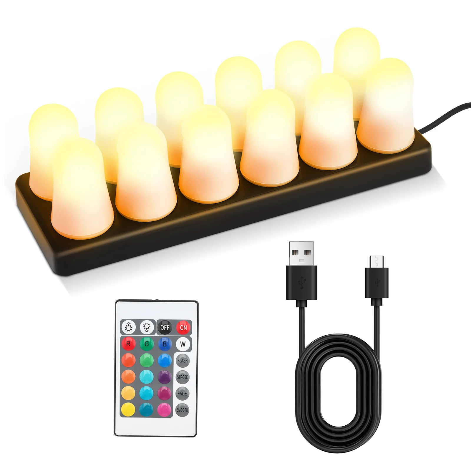 Set mit 12 ferngesteuerten, kabellos aufladbaren Teelicht-RGB-LED-Kerzenlampen für Hochzeit, Weihnachten, Zuhause, Party, Tischdekoration