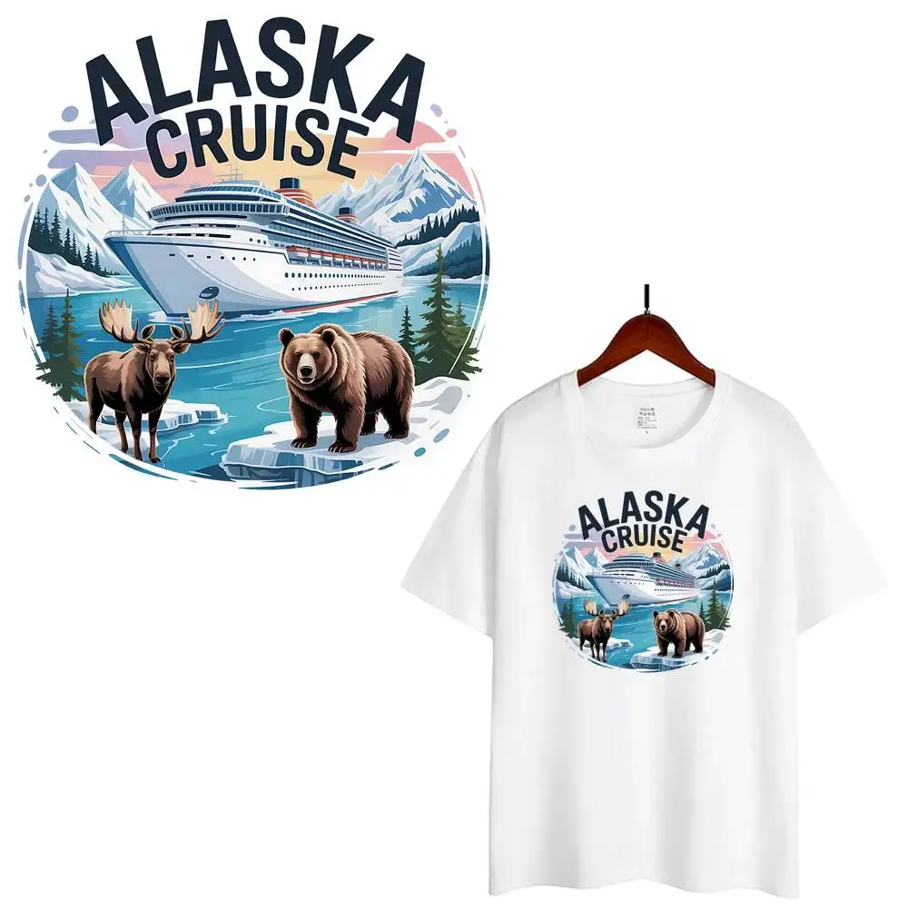 Alaska cruzeiros nórdico urso marrom veados remendos de transferência de calor para roupas diy camisetas laváveis de nível a adesivo térmico de ferro