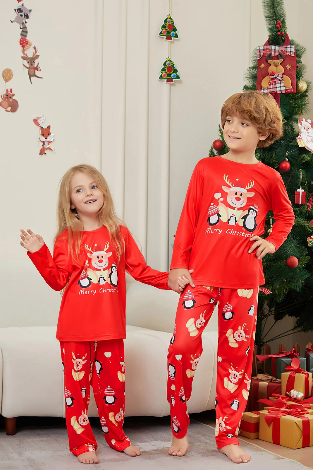 Merry Christmas Cartoon Pattern Mom Dad Kids Matching Pajamas Set 2 Pieces Suit Baby Romper Soft Loose Xmas Family Look Pyjamas