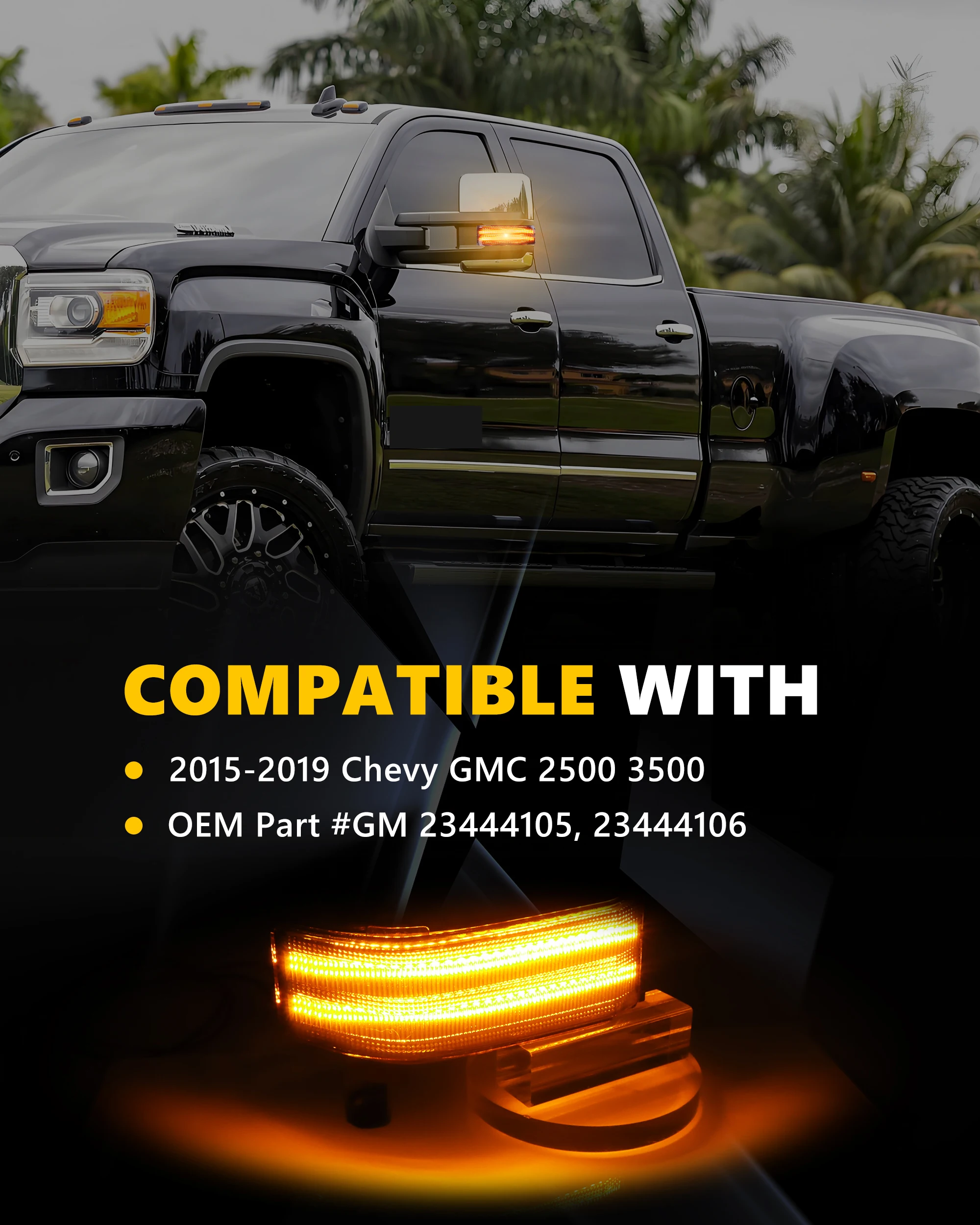 2Pcs Side Mirror Light Blink Signal Light Full Amber LED For 2014-2019 Chevrolet Silverado GMC Sierra 1500 1500 LD 2500HD 3500HD