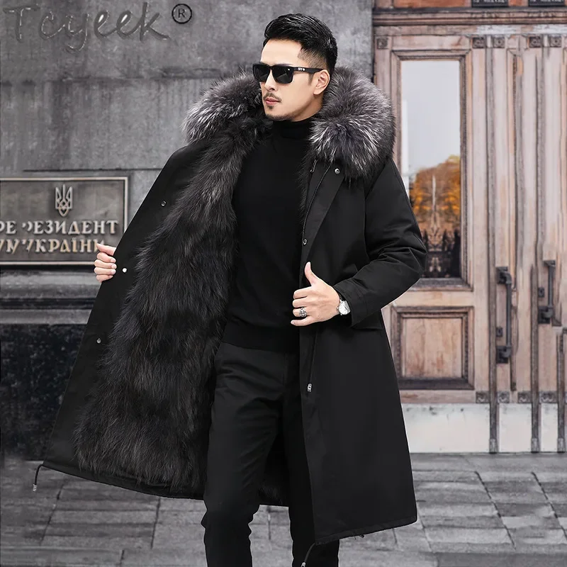 

Tcyeek Real Fox Fur Parka Fashion Mens Fur Jacket Coat Men Clothing Liner Detachable Winter Jacket Men Raccoon Dog Fur Collar