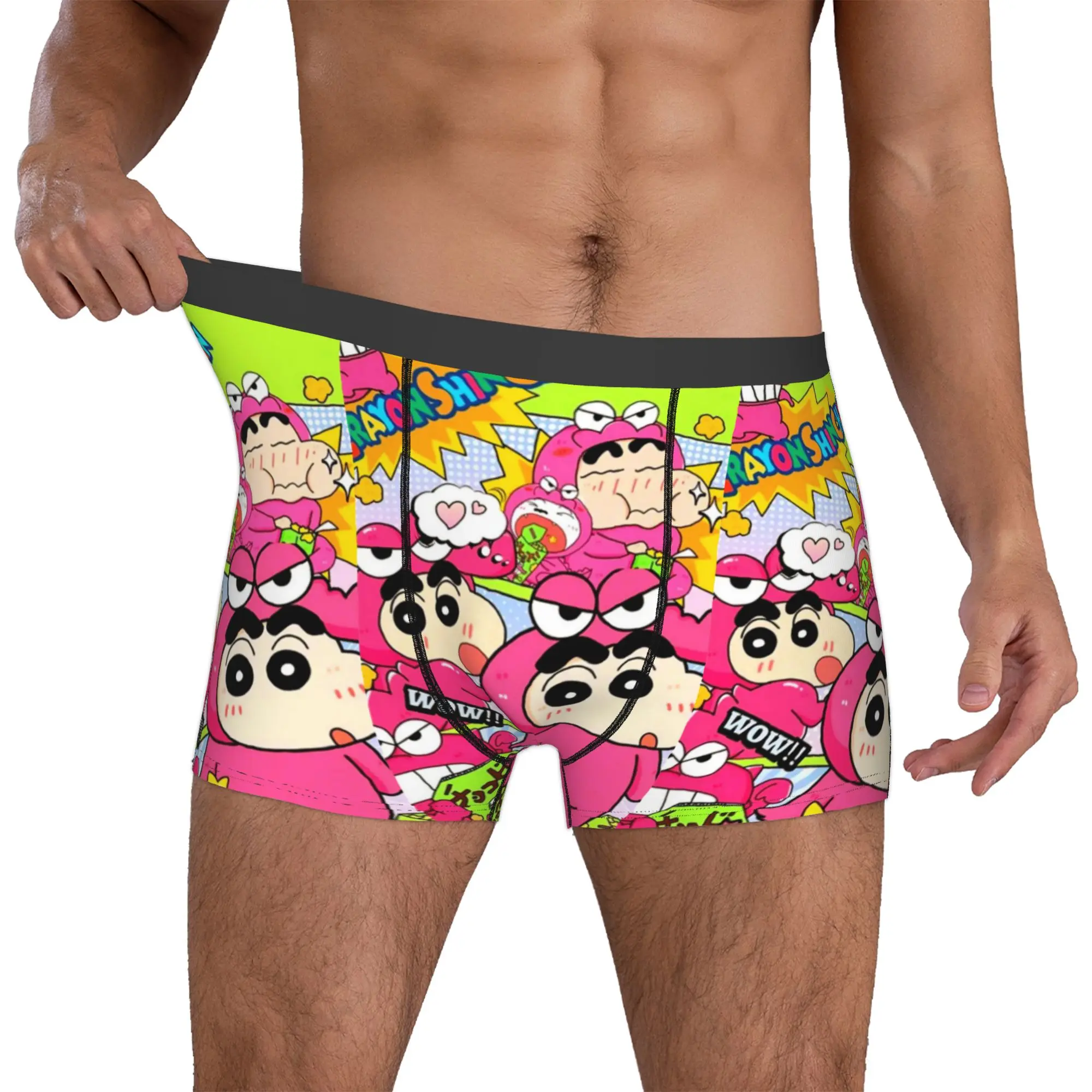 Ropa interior personalizada C-Crayones Shin-chanes para hombre, calzoncillos bóxer elásticos con dibujos animados, pantalones cortos, calzoncillos suaves para hombre