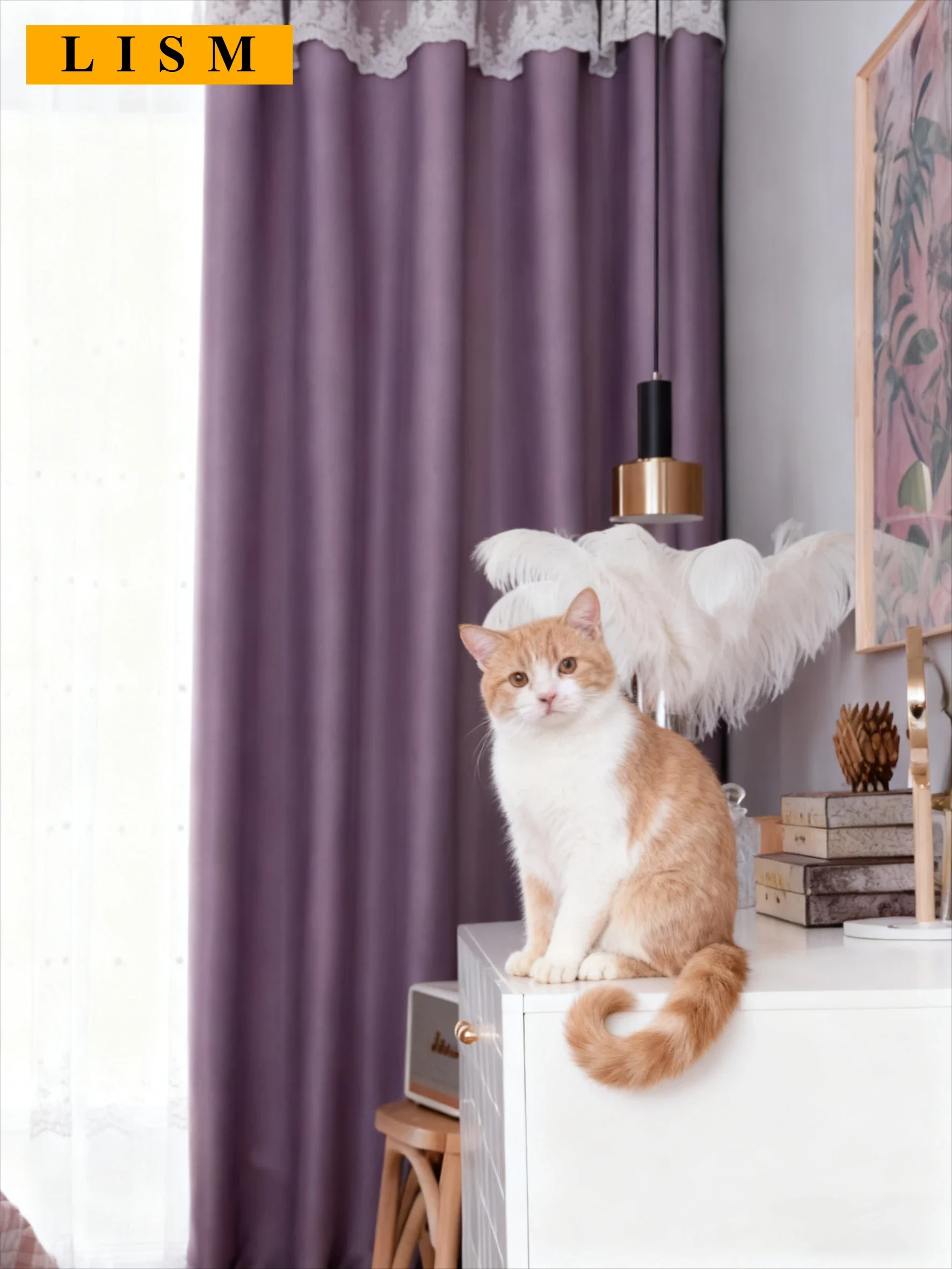 

Fully Blackout Lace Girl High Blackout Curtains for Bedroom with Decorative Head Hook Type Master Bedroom Window Drapes Chenille