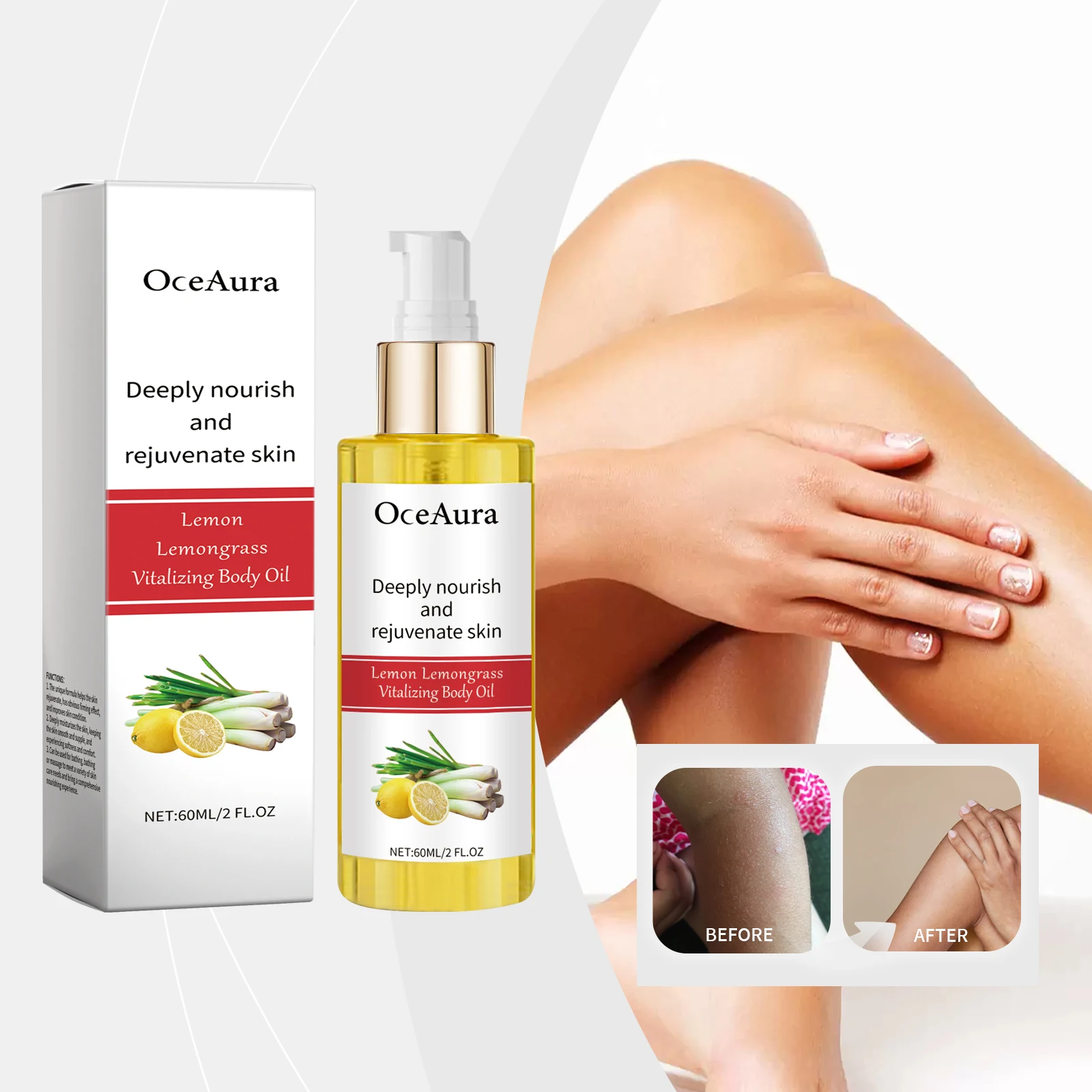 Lemon Lemongrass Vitalizing Body Oil - głęboko odżywczy i odmładzający środek do pielęgnacji suchej skóry - Natural Glow Booste