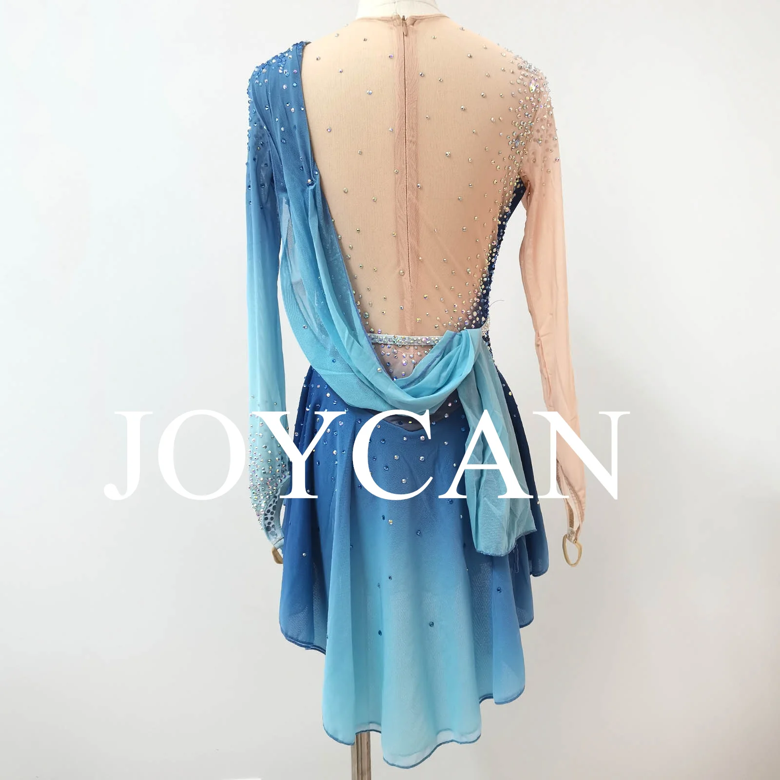 JoyCan Ice Figure Skating Dress Girls Navy Spandex Stretchy Competition Dance Wear Customized