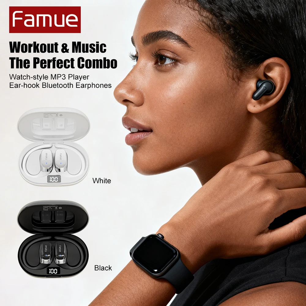 

Famue BF08 Sports Watch MP3 Player with Bluetooth 5.3 Ear-hook Headset - Running Fitness Outdoor Workout Music Set Combo