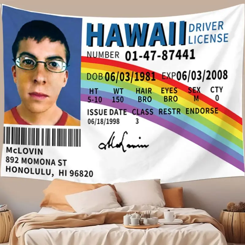 VIKAMA Hawaii Driver's License Tapestry American Retro Style Bedroom Background Wallpaper Esports Room Decoration Room Decor